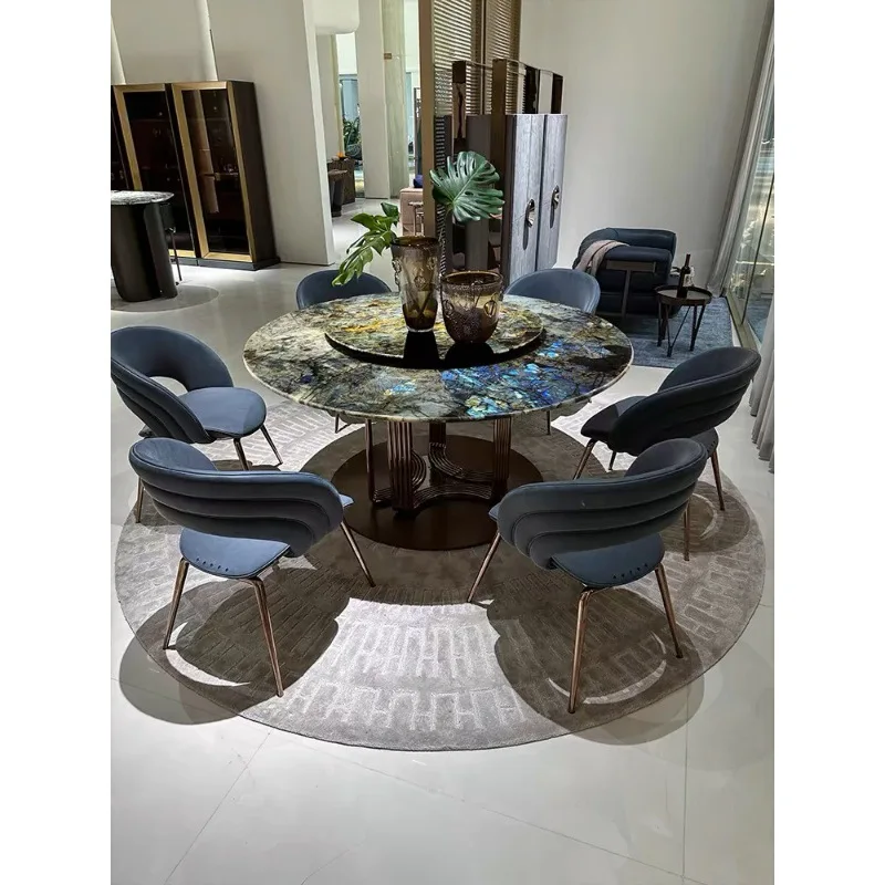 Imported natural marble sapphire blue jadeite luxury stone dining table round table