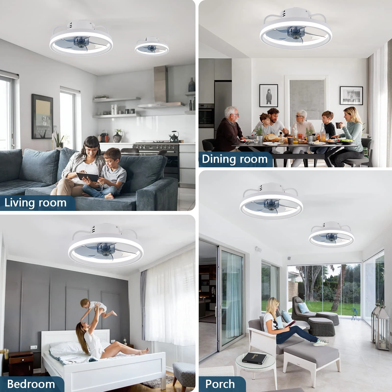 Smart Quiet Ceiling Fan Light Remote Control Dimmable Low Profile Flush Mount LED Bedroom Living Room Home Decor Ventilation