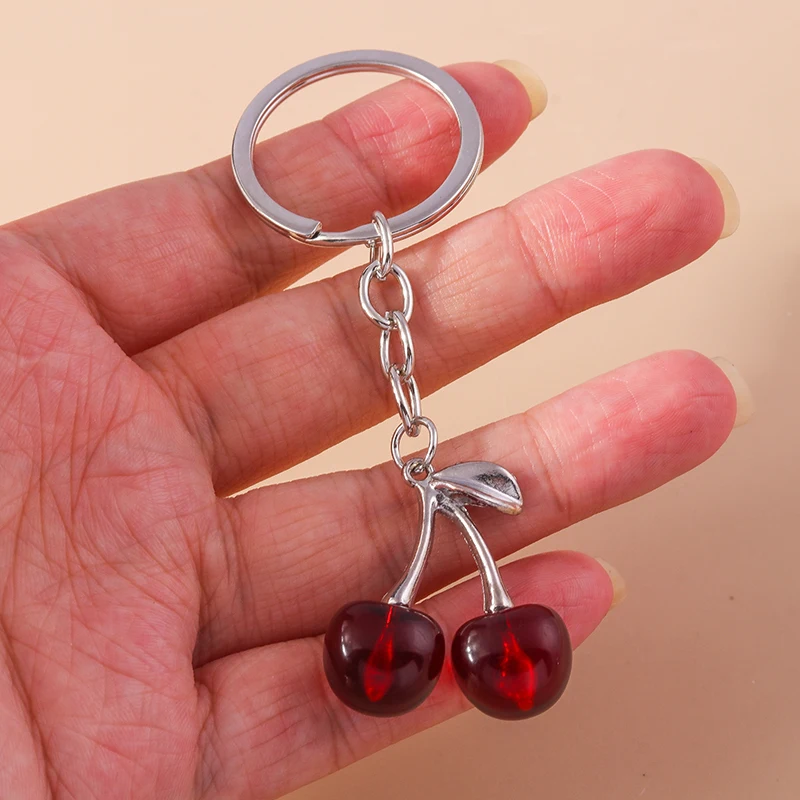 Fashion Crystal  Fruit Cherry Keychains for Car Key Souvenir Gifts for Women Men Handbag Pendants Keyrigns DIY Accessories