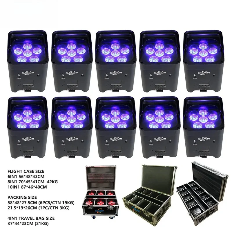 

10pcs 6X18W Wireless LED Uplights DMX Battery Powered Wifi LED Uplight Par Up Light With Charging Case For Wedding Party Bar