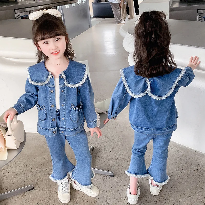 2023 new Spring Autumn Baby Girls jackets+jeans pants denim clothing set   Fashion Girl Kids Birthday Princess 2pcs Clothes Sets