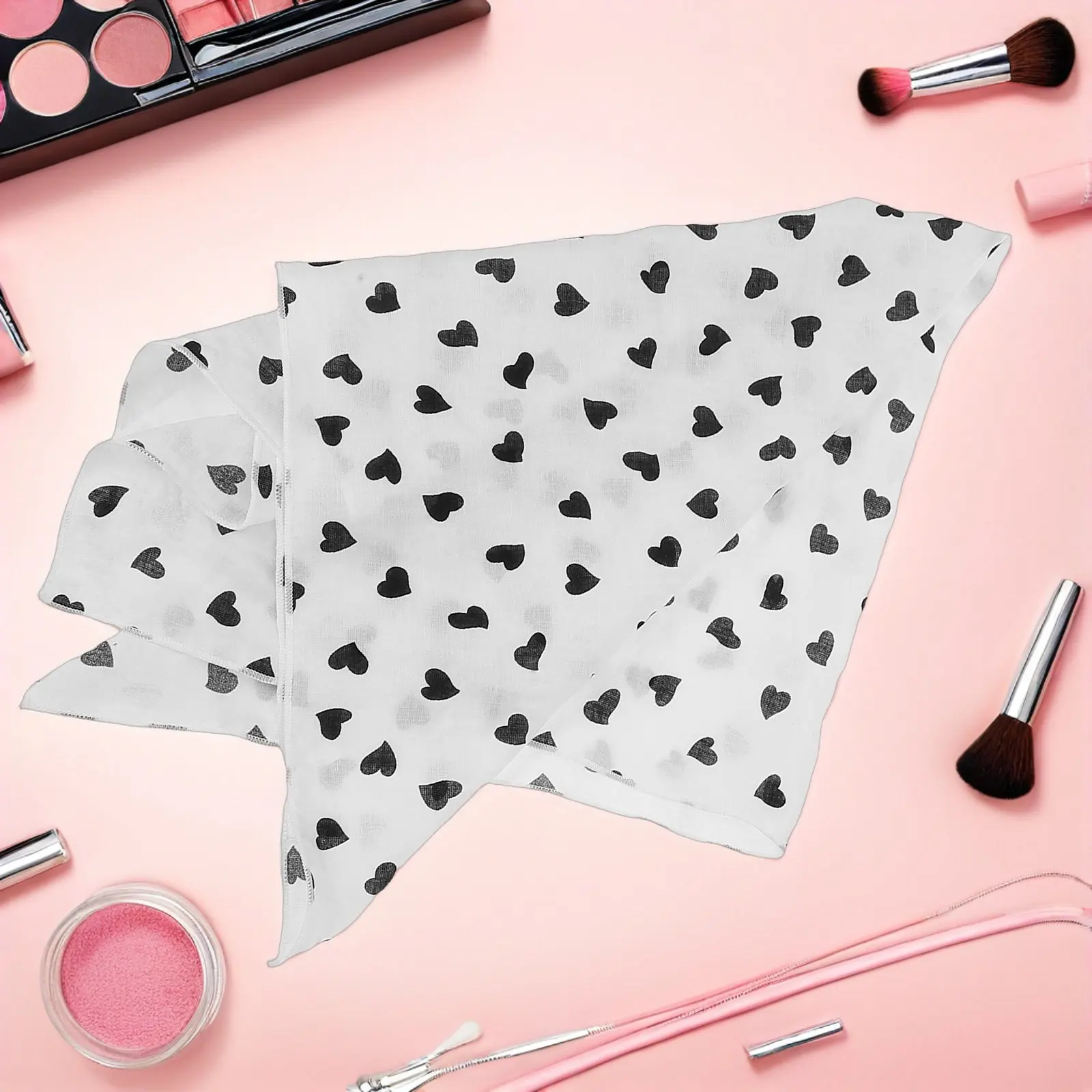 

2Pcs Women Square Scarf Cotton Linen Heart Print Lightweight Soft Neck Scarf Headband Hair Wrap Small Scarves for All Seasons
