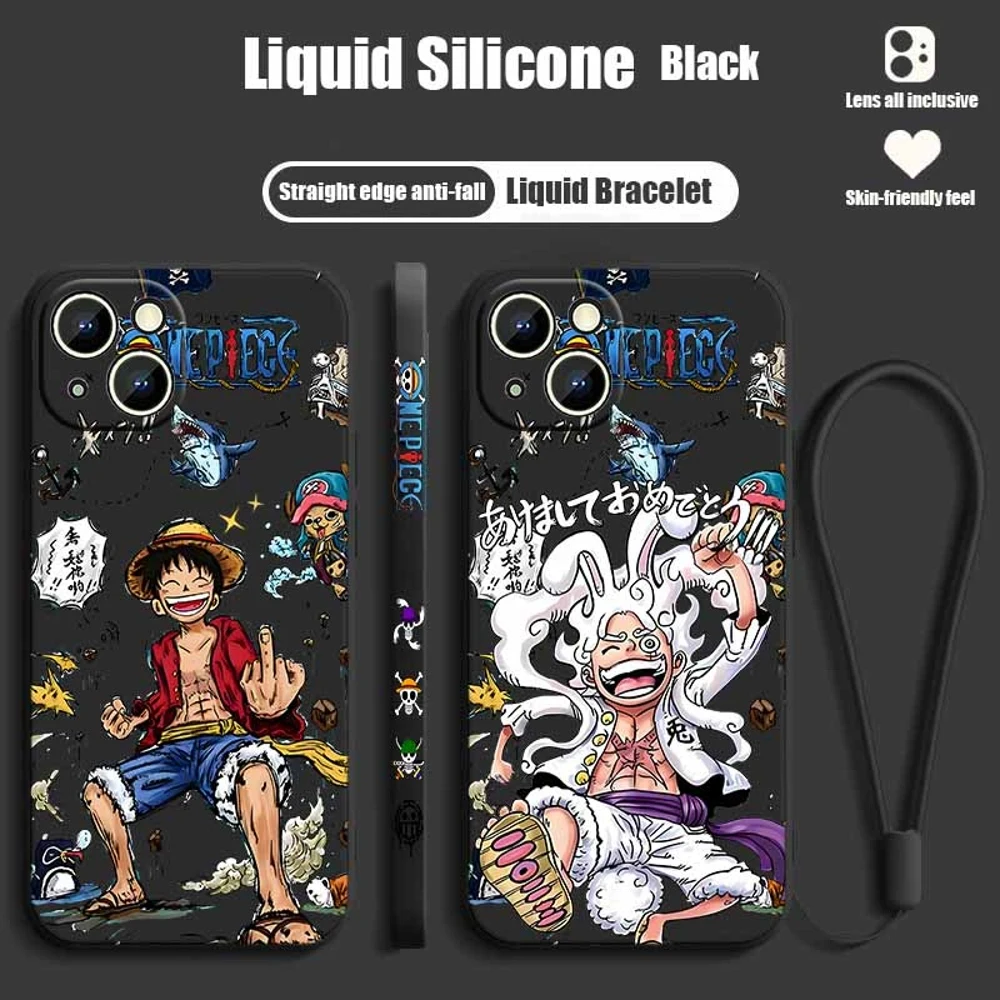 O-One Pieces Anime For Apple iPhone 18 17 16 15 14 13 12 11 mini Pro Max Plus Liquid Left Rope Cover Funda Silicone Phone Case