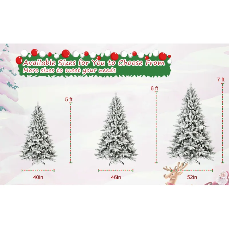 Árbol de Navidad flocado de 6 pies con 1100 puntas, árbol realista con bisagras nevado de PE + PVC con soporte de metal, árbol de Navidad artificial completo para H