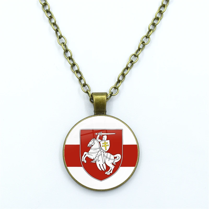 Belarus White Knight Pagonya Flag Necklace Cabochon Glass Pendant Fashion Statement Crystal Necklace Wholesale