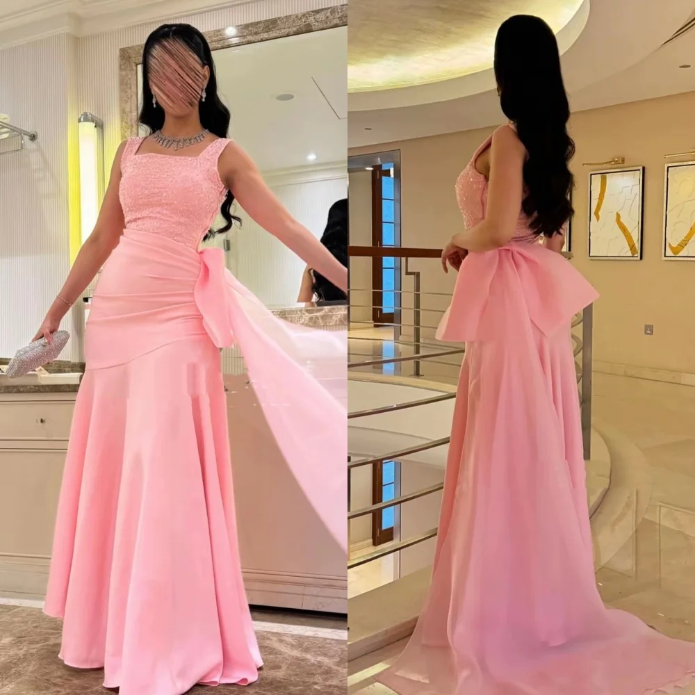 Customized Fashion Matching Jersey Beading Sequined Bow Mermaid Square Neck Long Dresses Bespoke Occasion Dresses High Quality