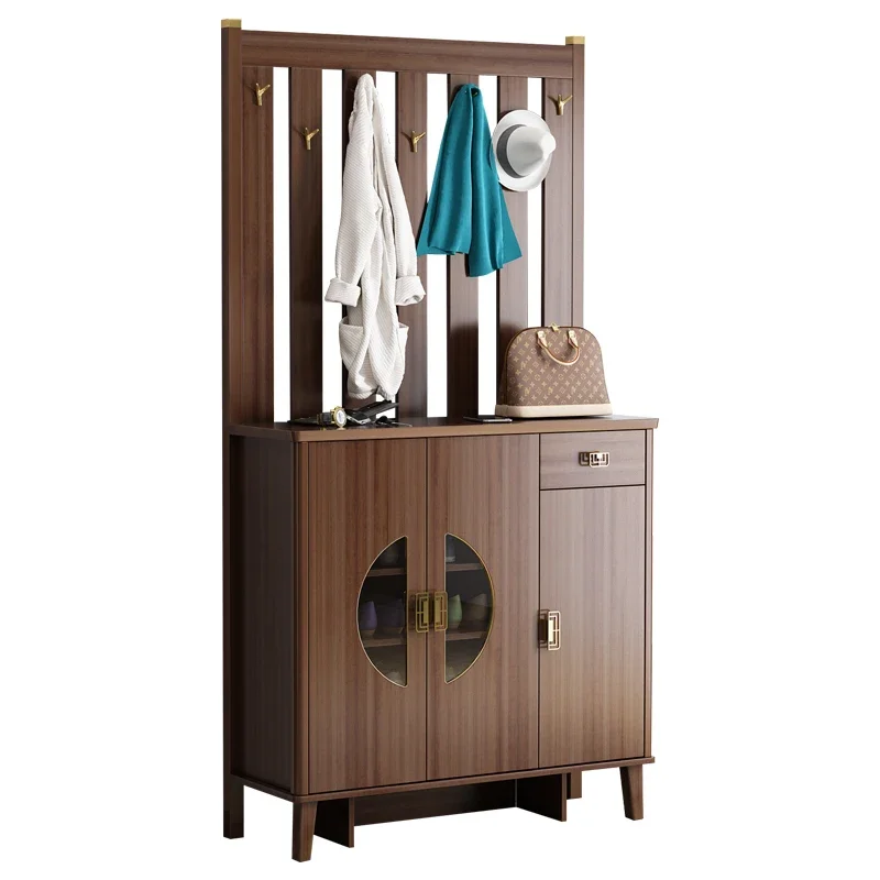 

New Chinese Style Home Doorway Clothes Rack Integrated Entrance Foyer Living Room Solid Wood Leg Partition Entrance Cabinet