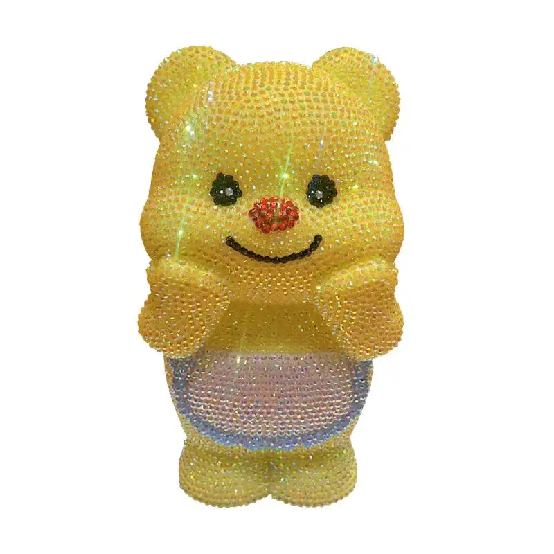 Blinged Yellow Bear Statue Rhinestone Animal Coin Deposit Jar DIY Diamond Embroidery Piggy Bank Mosaic Kids Birthday Gift