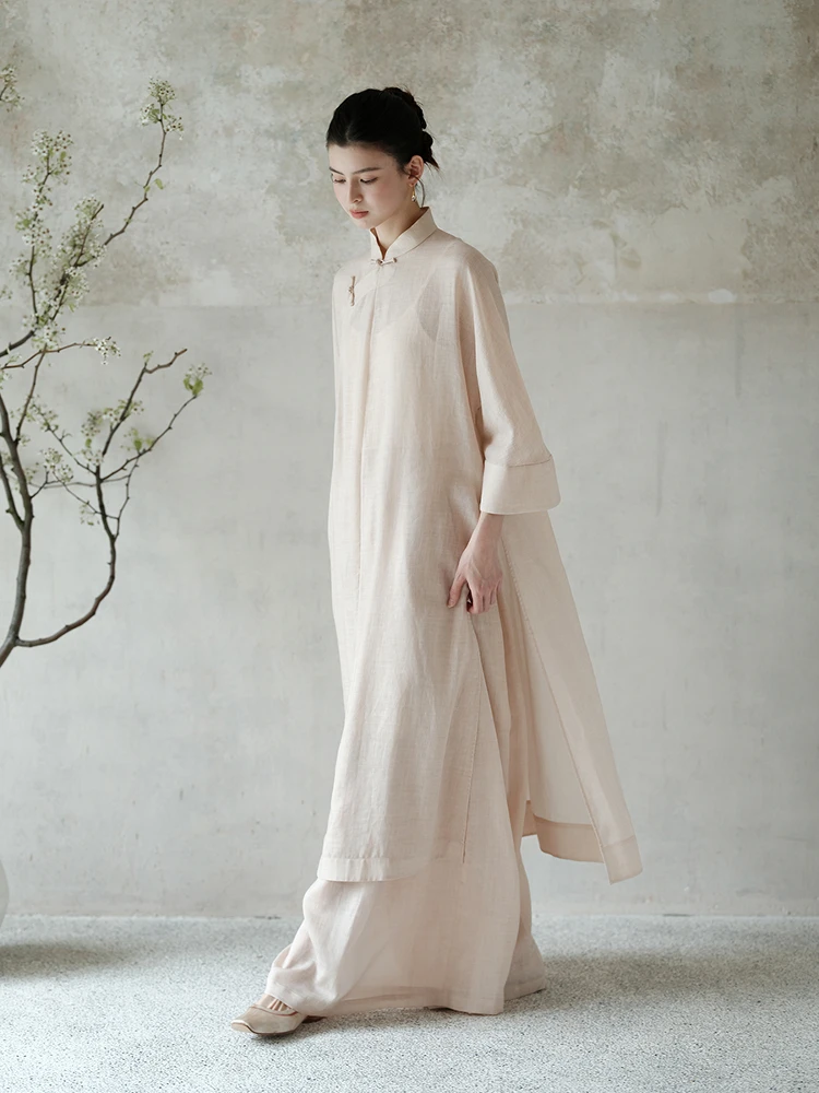 

Loose Fit T Top Women's New Chinese Sle Silk Loose Fit Stand Collar Long irt Tea Ceremony Wear Autumn Faion