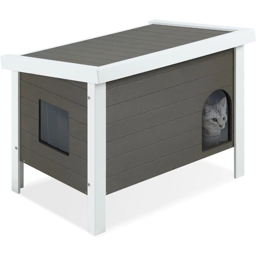 

Outdoor Cat House with Escape Door - Weatherproof Elevated Feral Cat Shelter for Multiple Cats