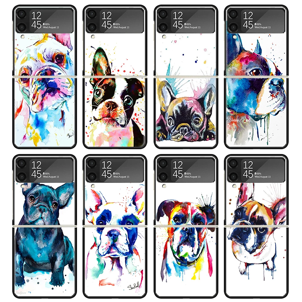 French Bulldog Dog Pug Case For Samsung Galaxy Z Flip 4 5 3 z Flip5 Flip4 5G Hard Phone Cover Flip3 Split Folding Black Plastic