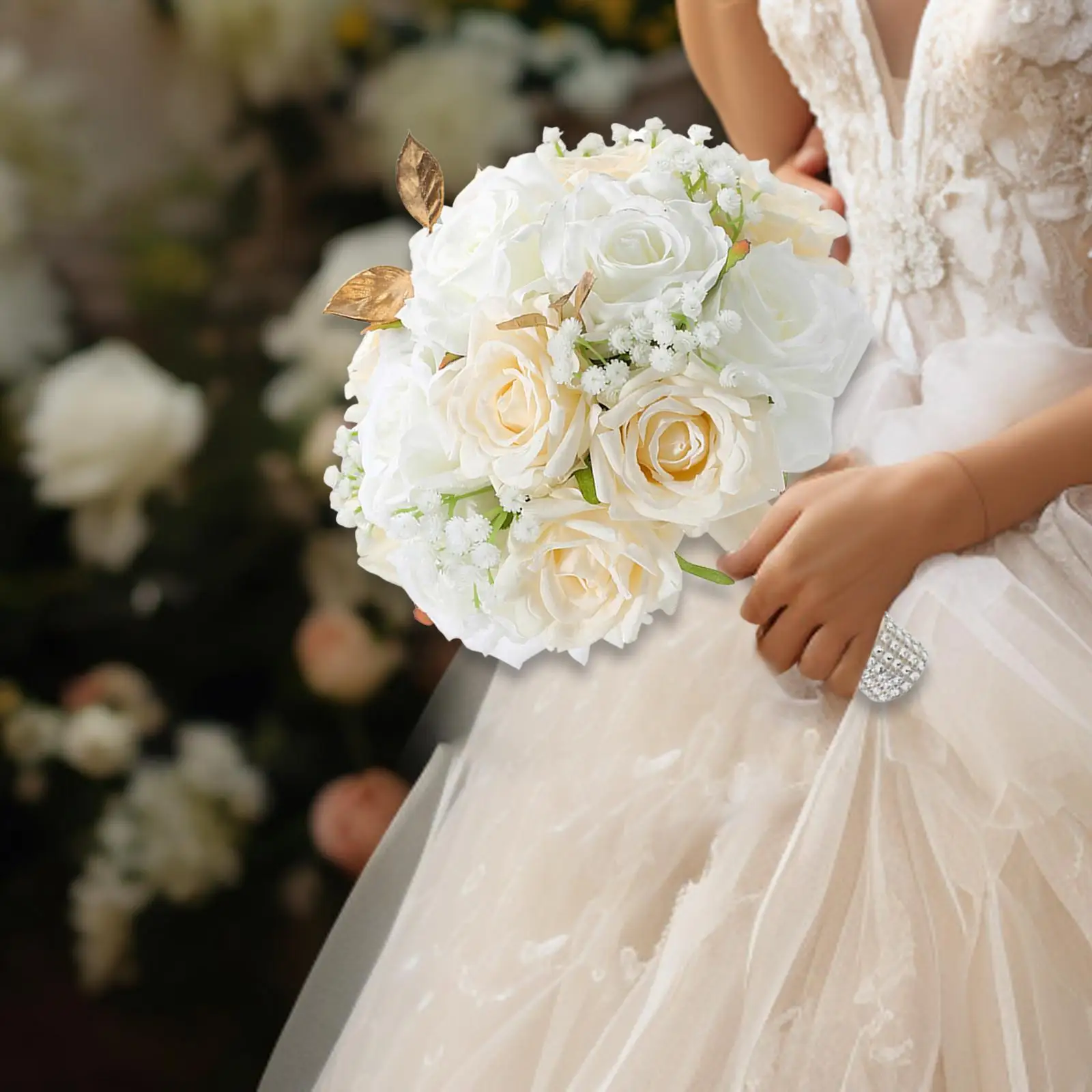 

Свадебный букет невесты Свадебный декор DIY Композиция Белая и шампанская Искусственная роза для церемонии Фестиваль Свадебный душ