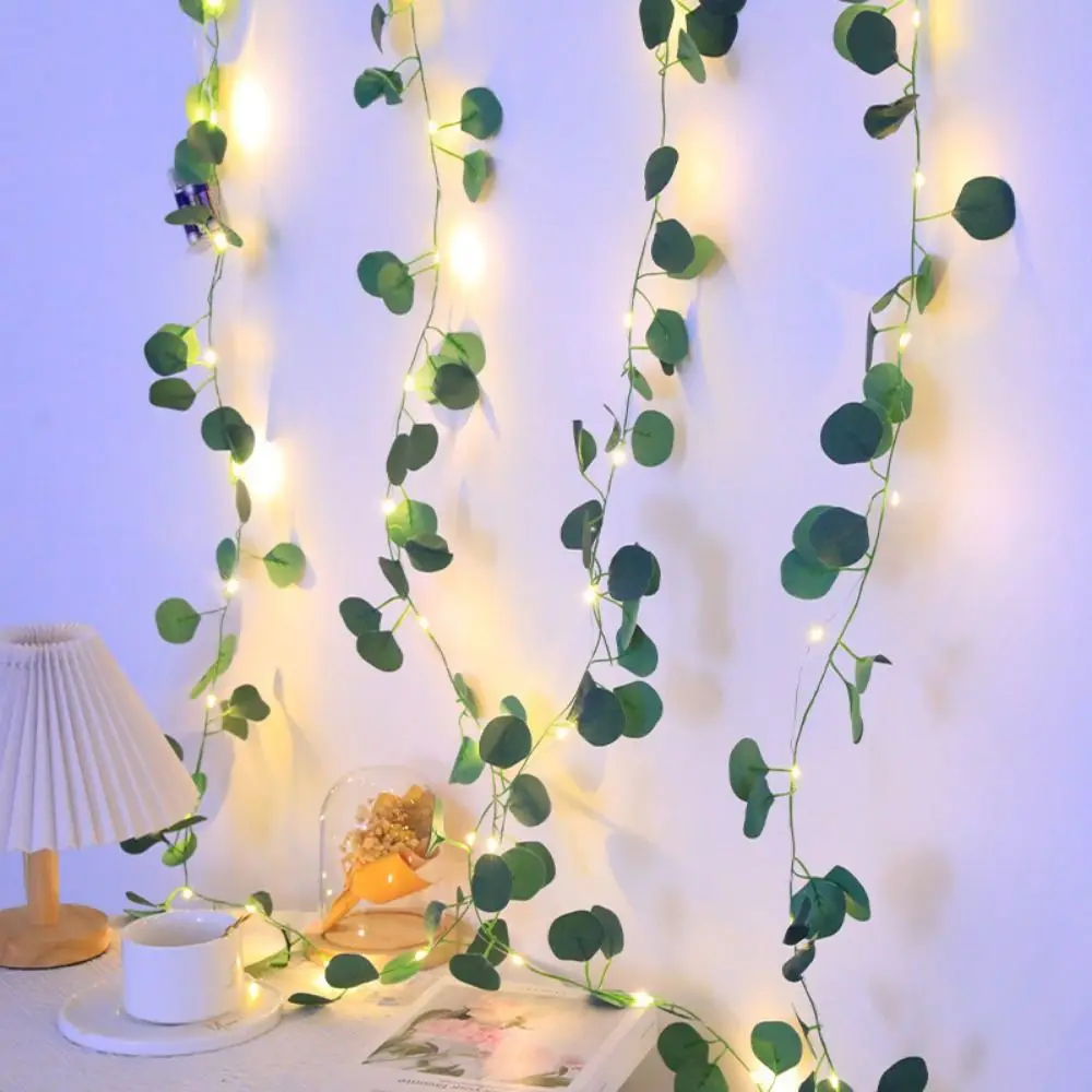 Green Leaf Imitation Leaf String Light 10M/100 LED Waterproof Willow Curtain Lamp Copper Wire Battery Powered