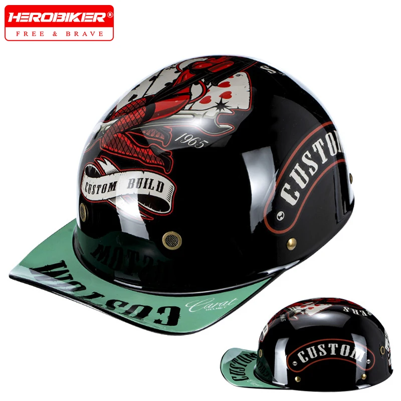 قبعة بيسبول خوذة دراجة نارية خمر الخوذات الرجعية الصيف مفتوحة الوجه سكوتر كروزر المروحية العصابات DS الرجال النساء #1