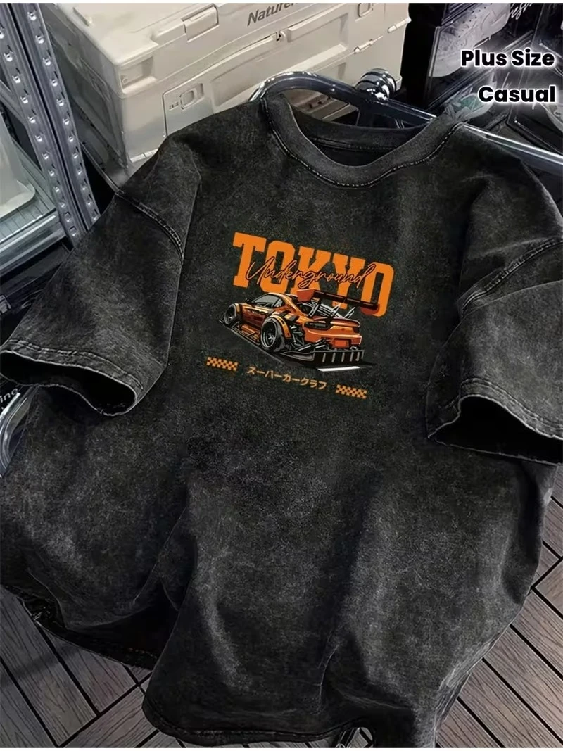 Vintage Racing T-Shirt Retro Tokyo Speed Graphic Tee with Drift Culture Tokyo Text, Short Sleeve Round Neck Casual Summer Shirt
