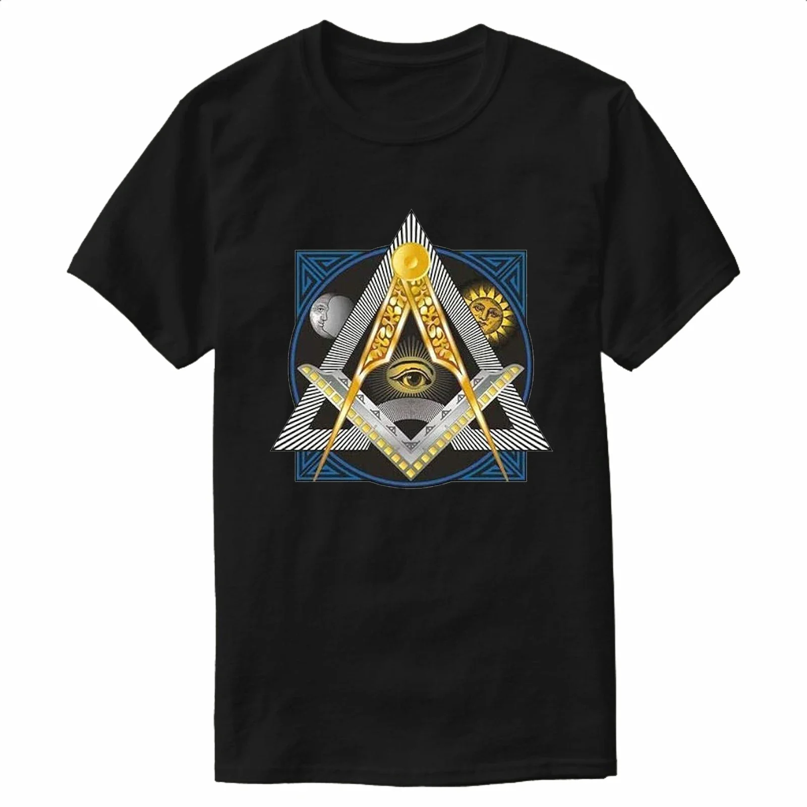 Freemason Compass Square All-seeing Eye Illuminati Masonic T-Shirt 100% Cotton O-Neck Short Sleeve Summer Casual Mens T-shirt