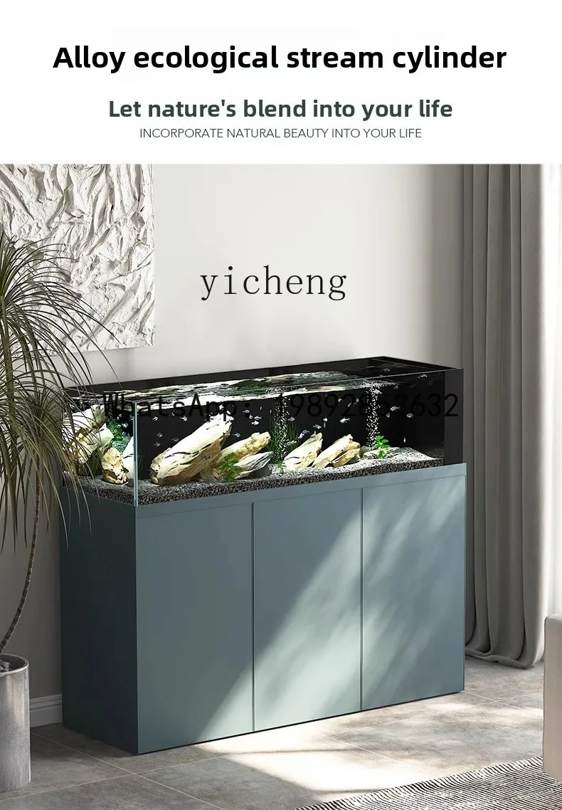 stream tank bottom filter integrated small ecological glass fish tank TV cabinet next to ultra-white fish tank