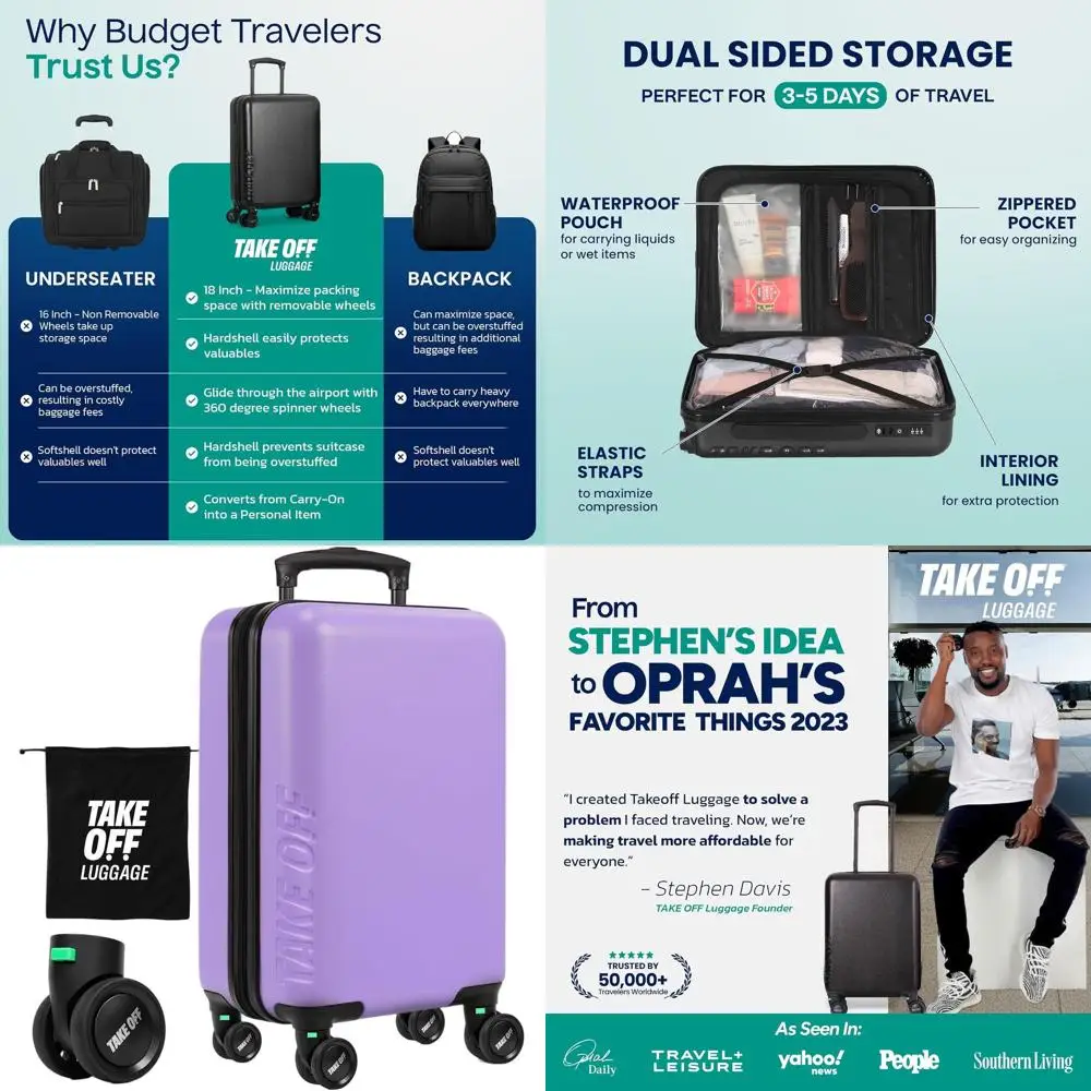 

Компактный нижний чемодан 3.0 для бюджетных путешествий — подходит для размеров 18x14x8, на колесиках, замка TSA, сумка для туалетных принадлежностей