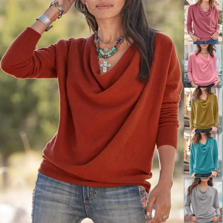 All-match Elegant Shirring Female Pullover Shirt Autumn Winter Woman S-3XL Long Sleeve Solid Swing Collar Slim Blouse Female Y2k