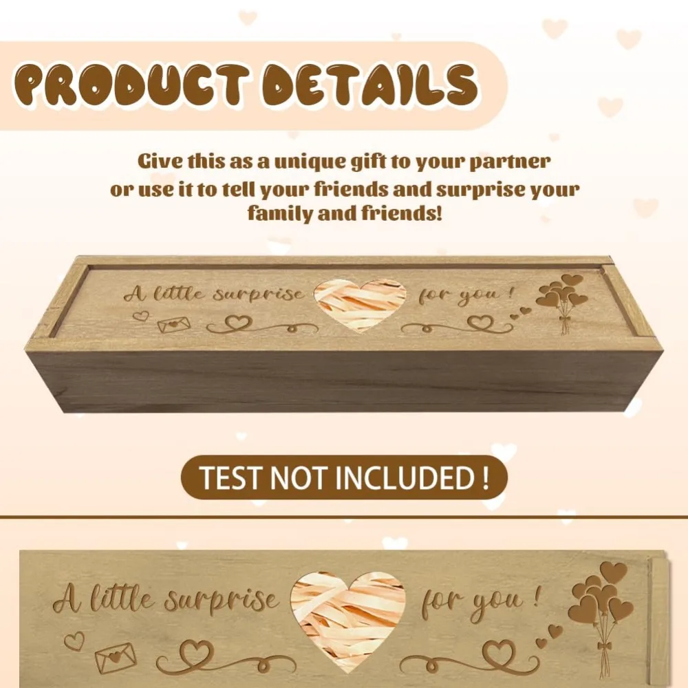 1pcs Pregnancy Wooden Announcement Gifts Pregnancy Test Keepsake Box with Slide Cover Love Hollow Box to Husband Grandparents