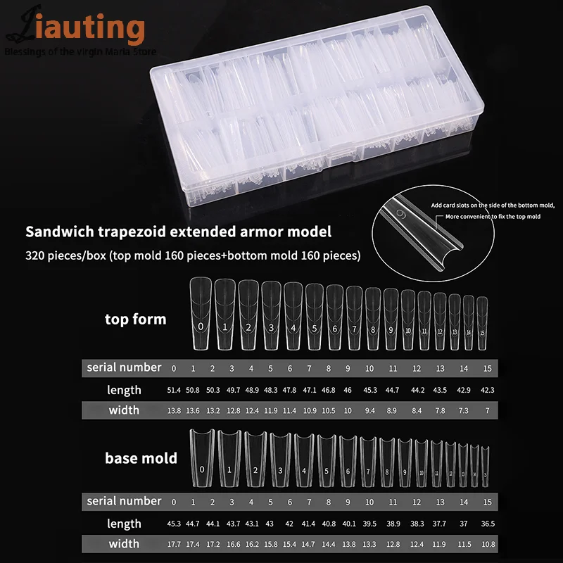 320 szt. Formy do paznokci typu sandwich, dwustronne - Formy dwustronne do paznokci typu coffin, forma górna, forma dolna, przedłużanie paznokci, narzędzia do manicure.