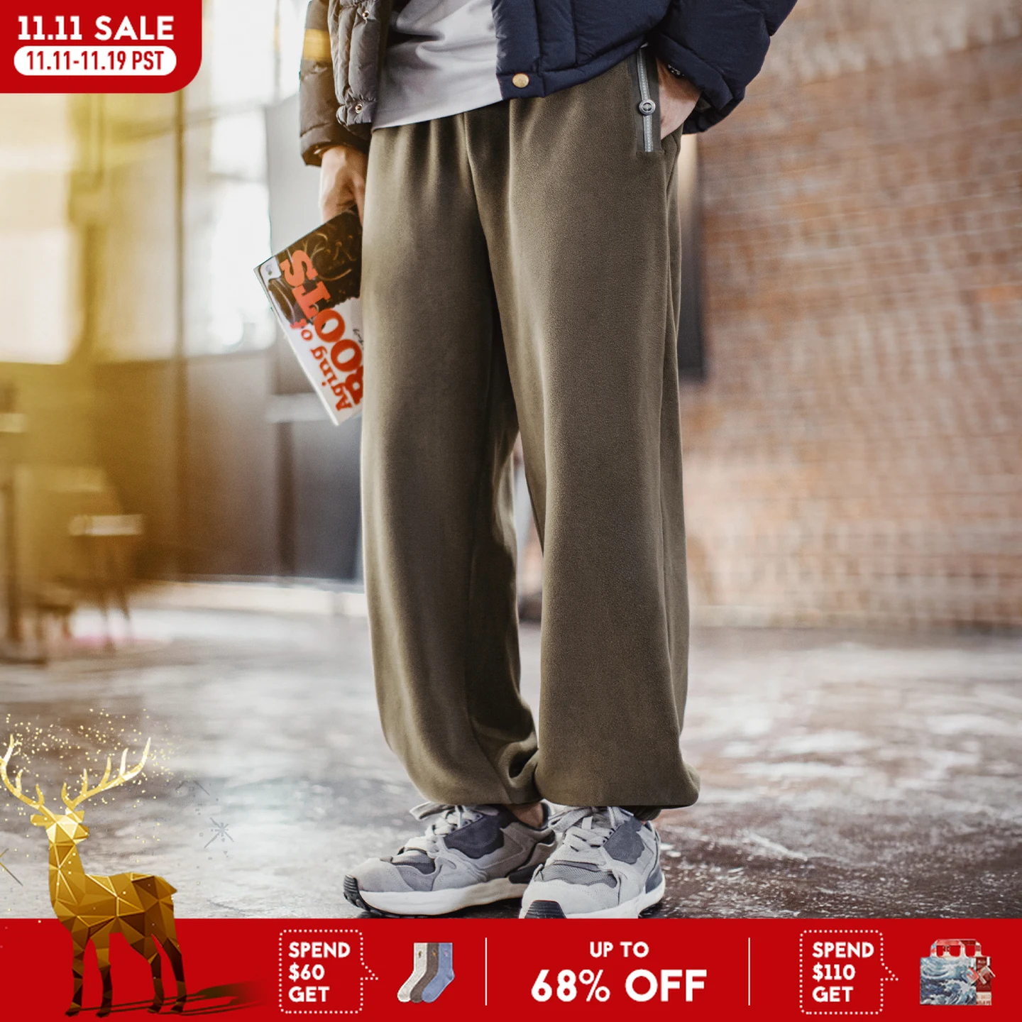 

Винтажные мужские спортивные штаны из матового флиса Maden, оливково-зеленые термобрюки, повседневные брюки с эластичной резинкой на талии и манжетами на осень-зиму