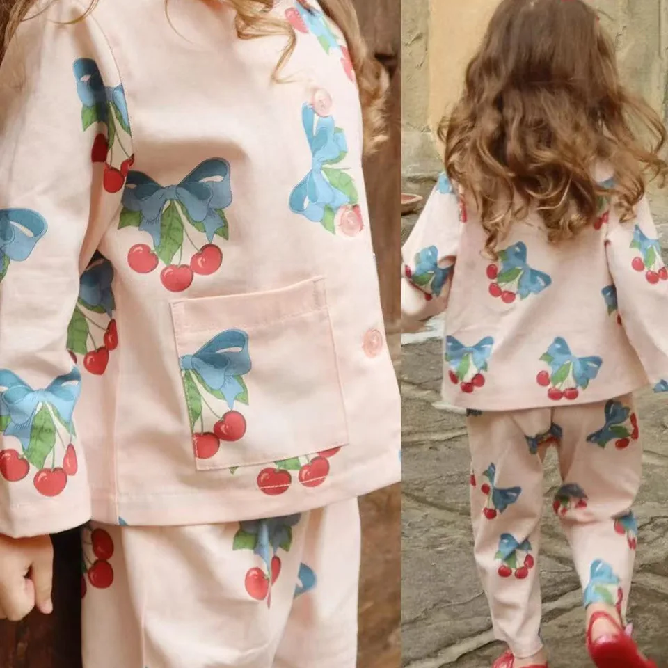 2025 Autumn Winter New Arrival Kids Clothing Heart Shaped Denim Set Jacket Vest Skirt Overalls Cherry Print Unisex Kids