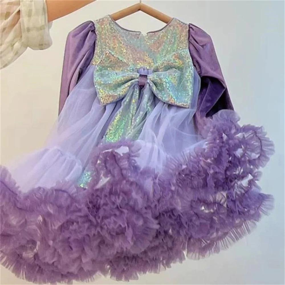 Girls Dress casul fashion Sequin Bow Princess aline mesh Children's birthday dress girls dresses for party and wedding