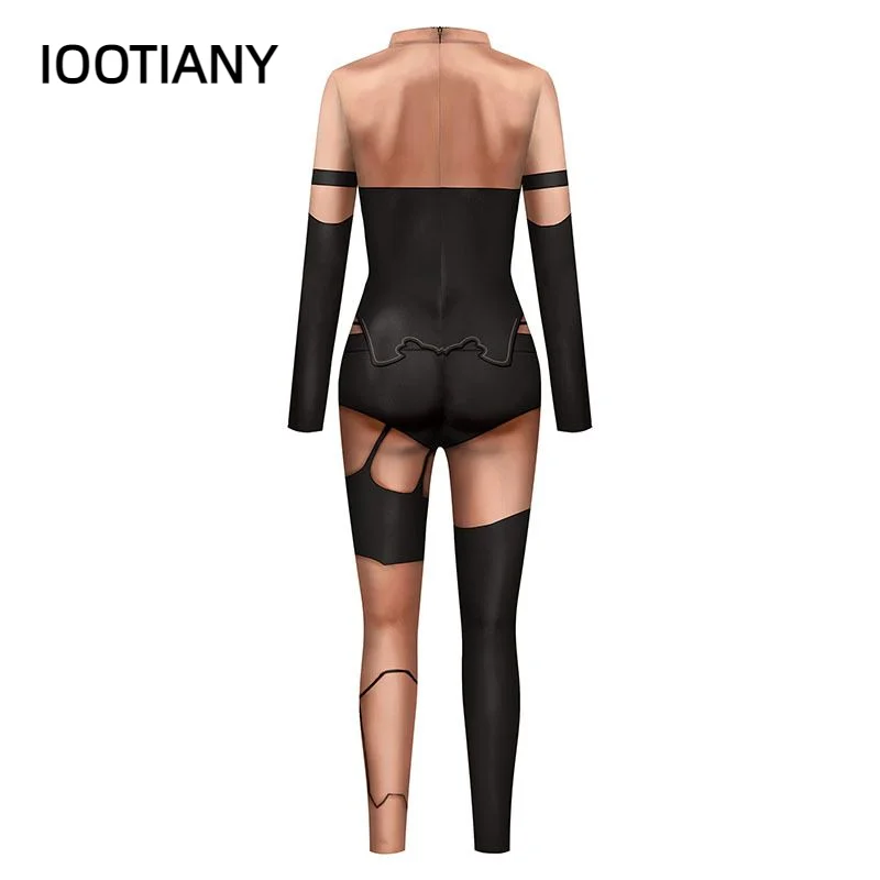 IOOTIANY Royal Sister Game Wind Print Sexy Bodysuits Women  Long Sleeve Cosplay New Party Black Silk Stockings Jumpsuits 2024