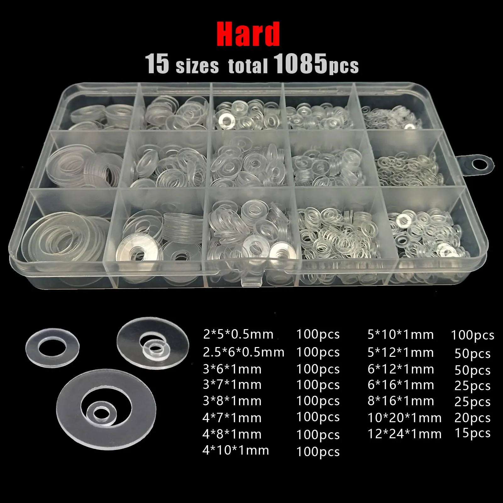 415/1085pcs Boxed Transparent Clear Flat Washer Plain Spacer Insulation Gasket Ring M2 M2.5 M3 M4 M5 M6M8M10M12 Set Plastic PVC image 4