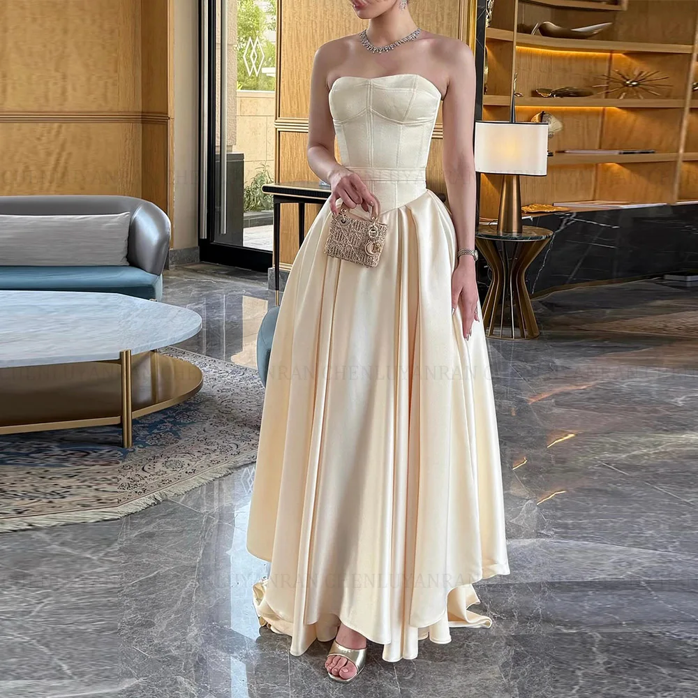 فستان سهرة رسمي بسيط من MOLISA بطيات مخصصة بدون حمالات حورية البحر بدون أكمام بطول الكاحل فستان حفلات طويل للمرأة