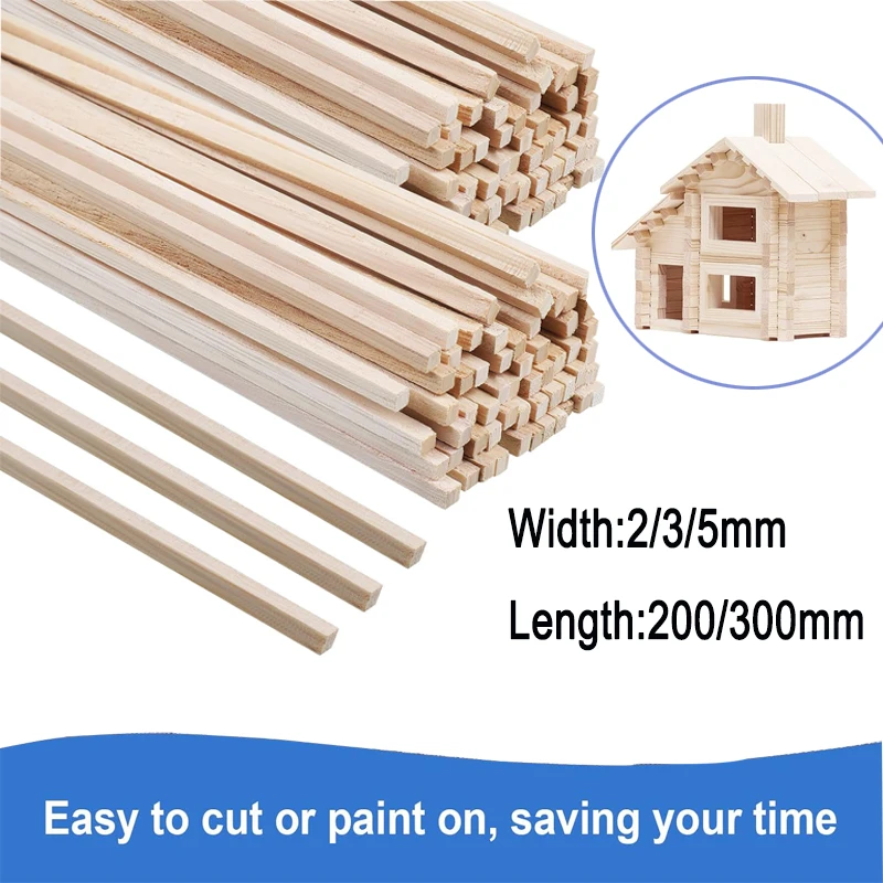 200/300mm balsa wood craft square stick model building carving handicraft education DIY accessories balsa stick width 2/3/5mm