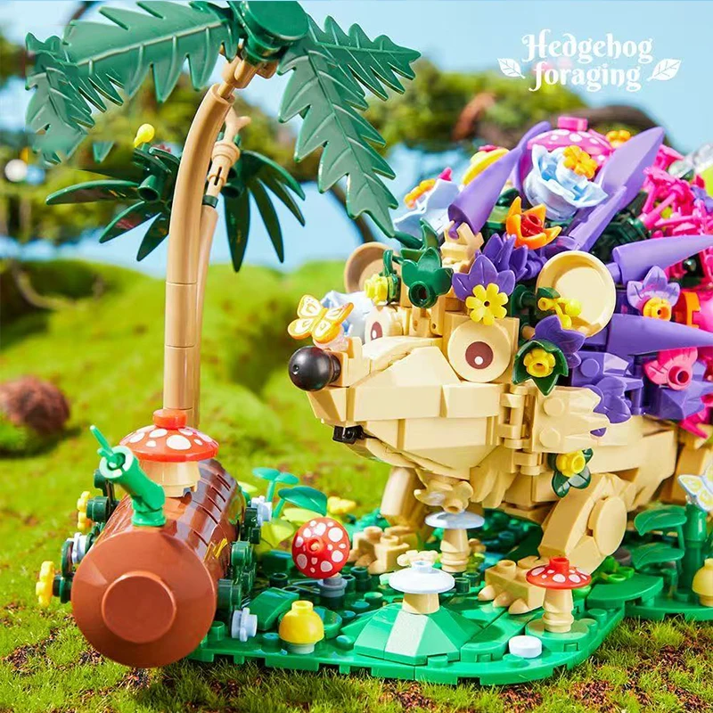 988-個の花ハリネズミビルディングブロック動物採餌シーンモデルデスクトップ装飾教育-diy-おもちゃホリデーギフト大人のための