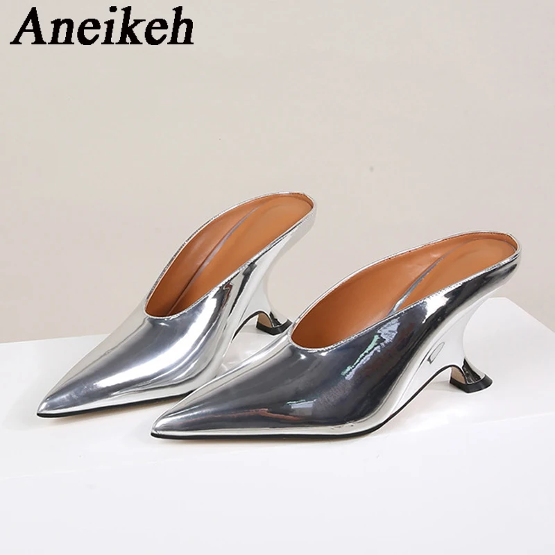 Aneikeh Fashion Silvery Sequined Women Slingbacks Pumps Pointed Toe High Heels Wedding Prom  Ladies Shoes