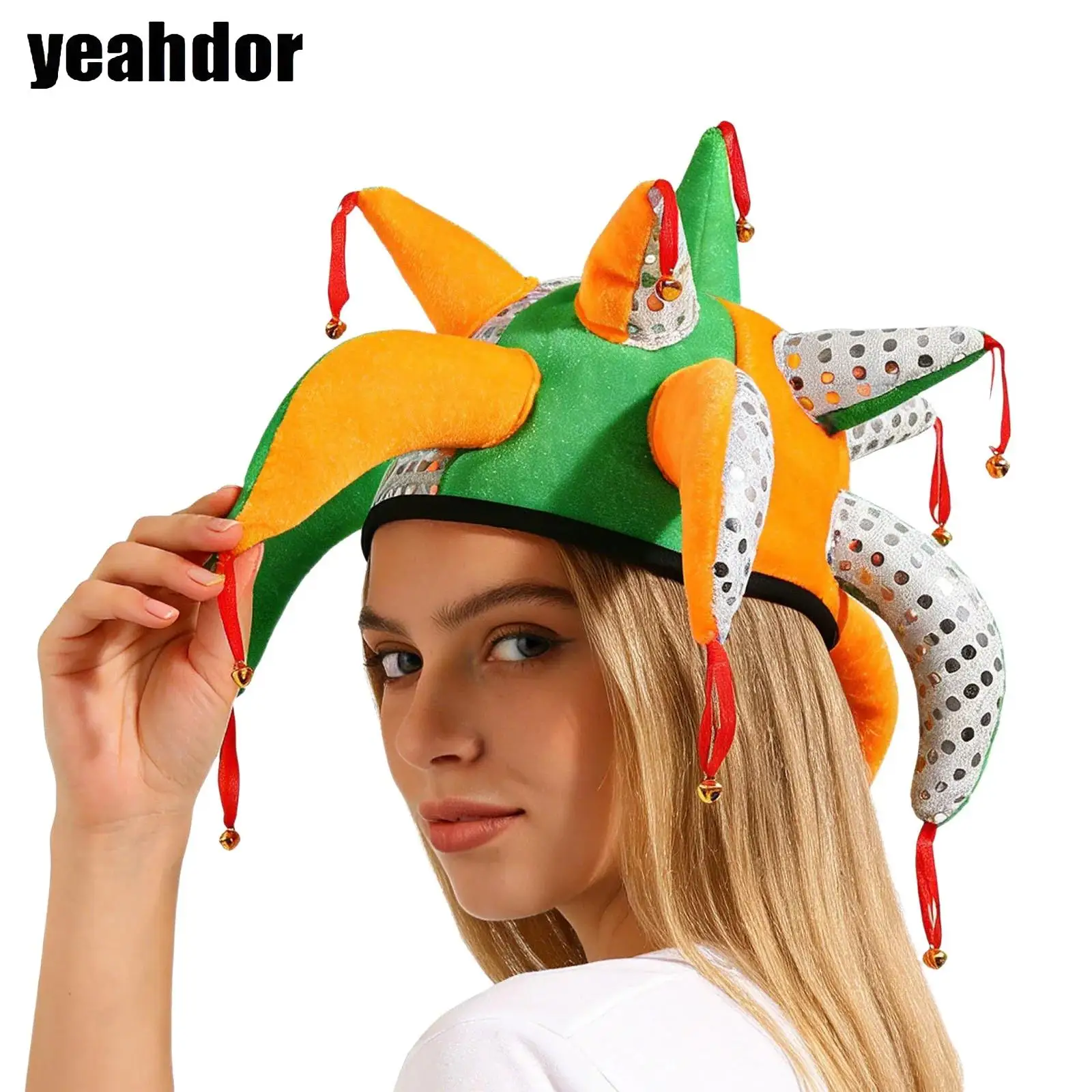 Bell Pointed Clown Hat Adult Costume Mardi Gras Hats Festive Football Game Celebration Stage Performance Clown Jester Circus Hat