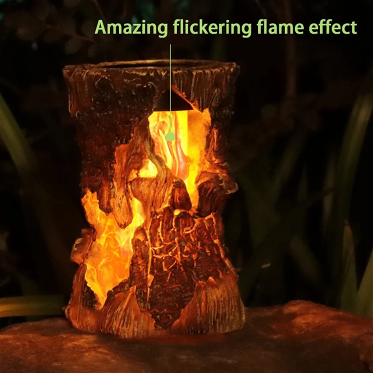 ABXHH ไฟพลังงานแสงอาทิตย์กลางแจ้ง Tree Stump Flame Light ตกแต่งกันน้ําสําหรับสวน ลาน และระเบียง
