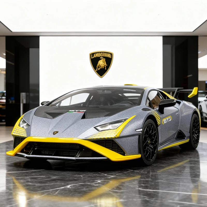 

1:24 Lamborghini Huracan STO Суперкар из сплава, модель автомобиля, игрушечный автомобиль, литье под давлением металла, звуковой и световой автомобиль, игрушки для детей, автомобиль