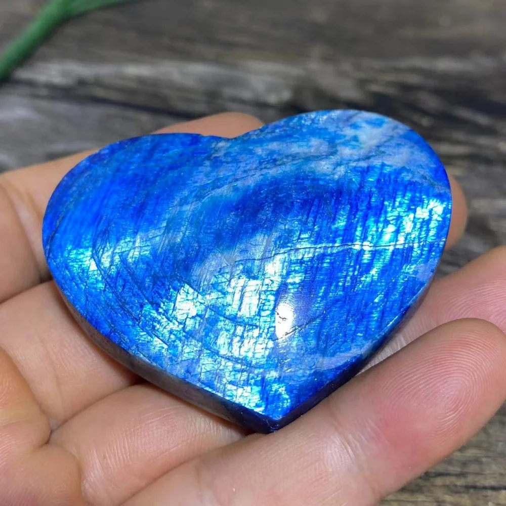 Cœur de cristal naturel en pierre de lune bleue, sculpture en quartz, minéraux de guérison Reiki, spécimen spirituel, décoration d'intérieur
