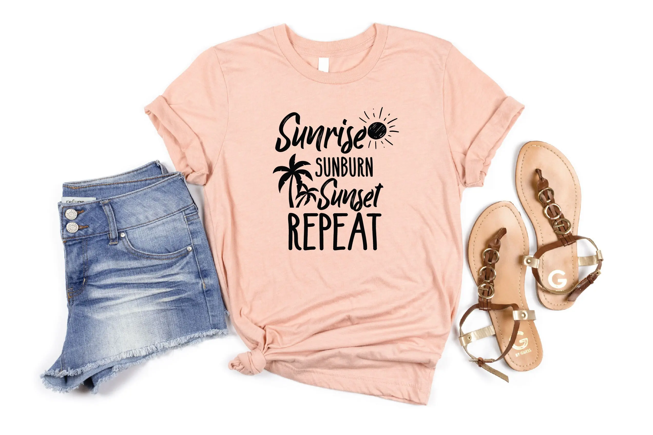 Sunrise Sunburn Sunset Repeat T Shirt Summer For Women Beach Vacay Mode Vacation