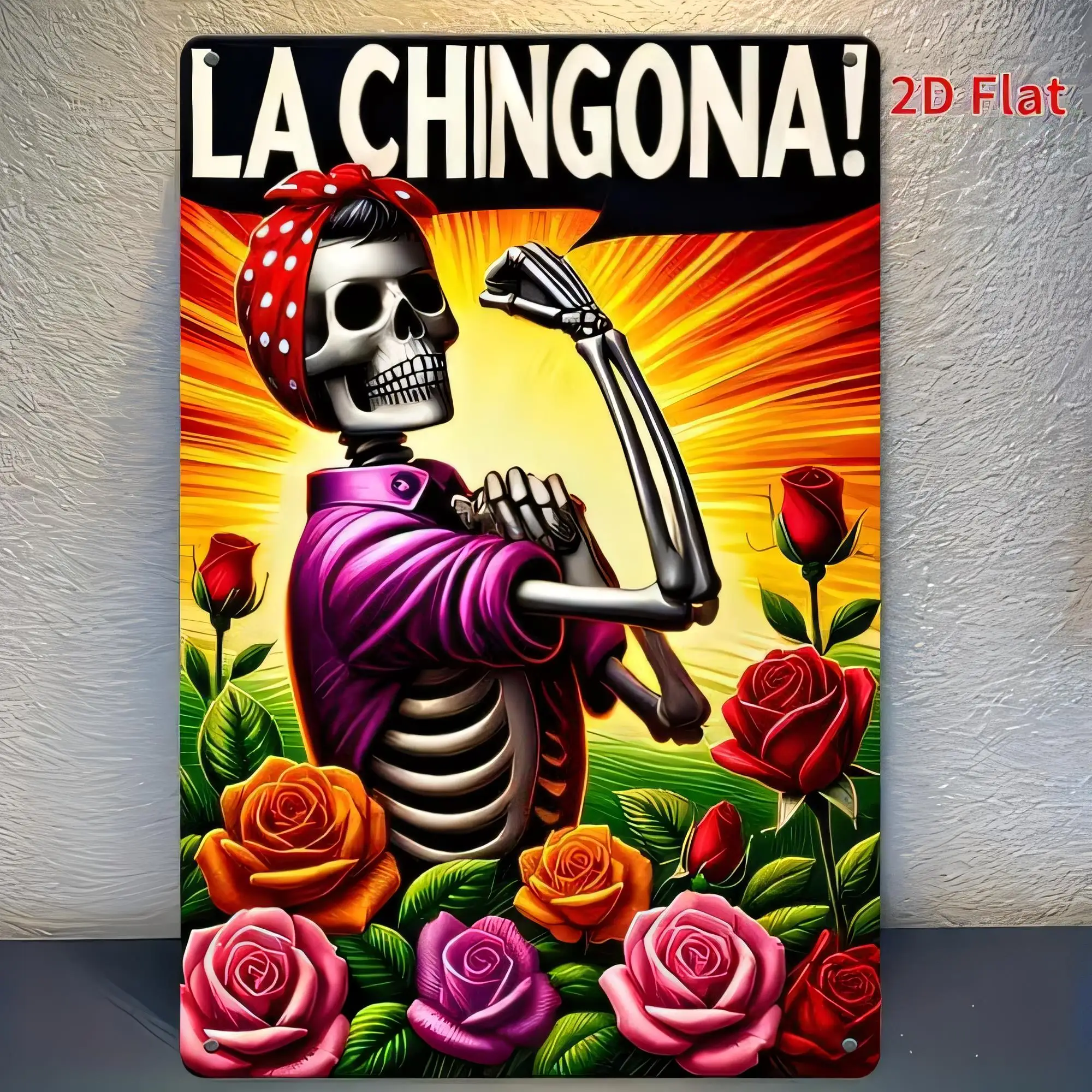 Tin Sign La Chingona  Metal Poster Skeleton Lady Dia De Los Muertos Wall Decor, Vintage Rustic Mexican Folk Art Plaque for Bar G