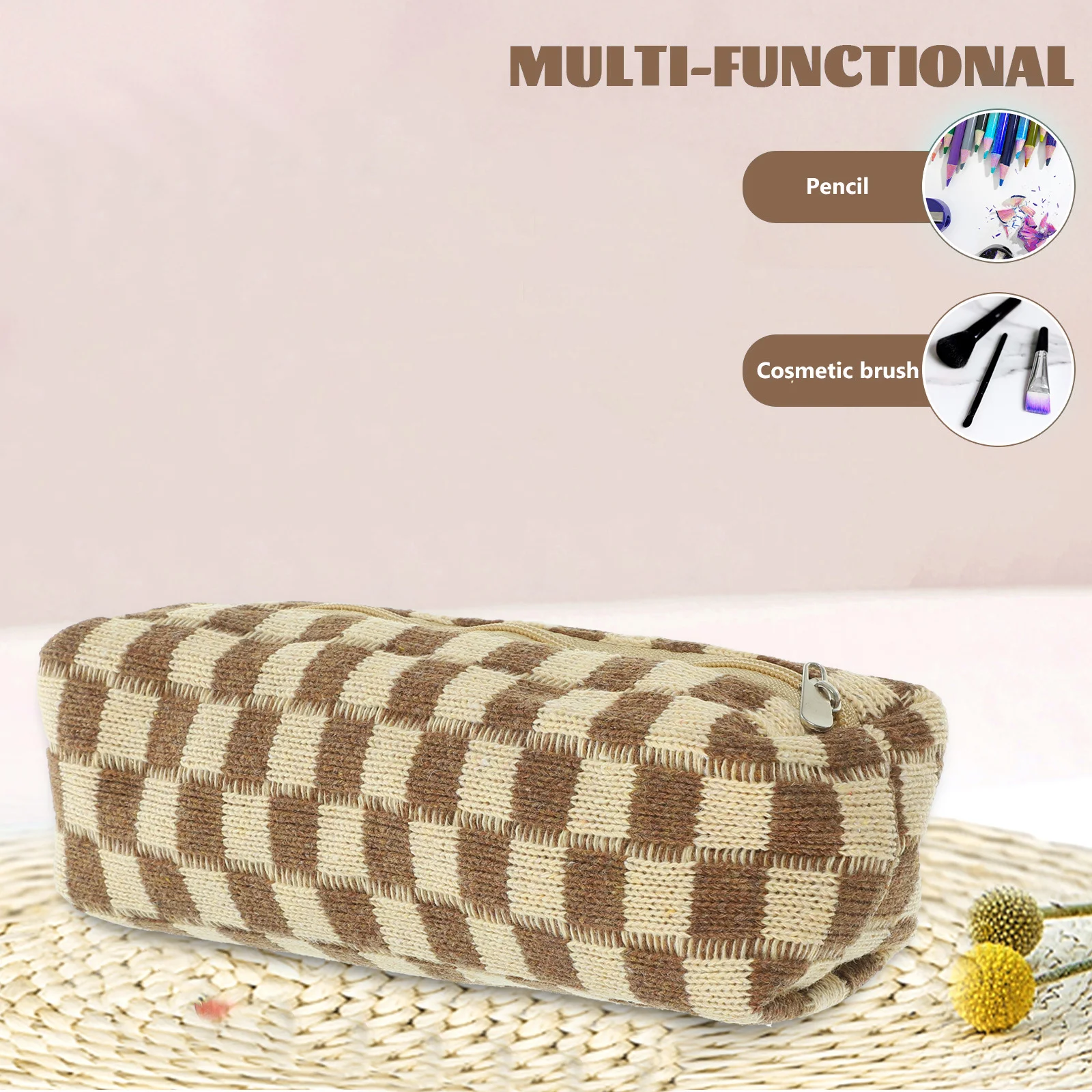 

Checkered Pencil Case Small Size Large Capacity Lightweight Portable Organizer For Students Artists Multi-Function Storage