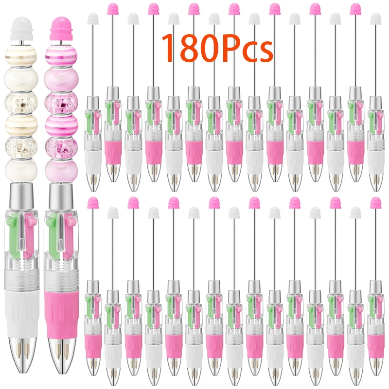 

180Pcs 4 Inks Beadable Ballpoint Pens Plastic Bead Pens Multicolor Ballpoint Pen Office School Students Kids Supplies