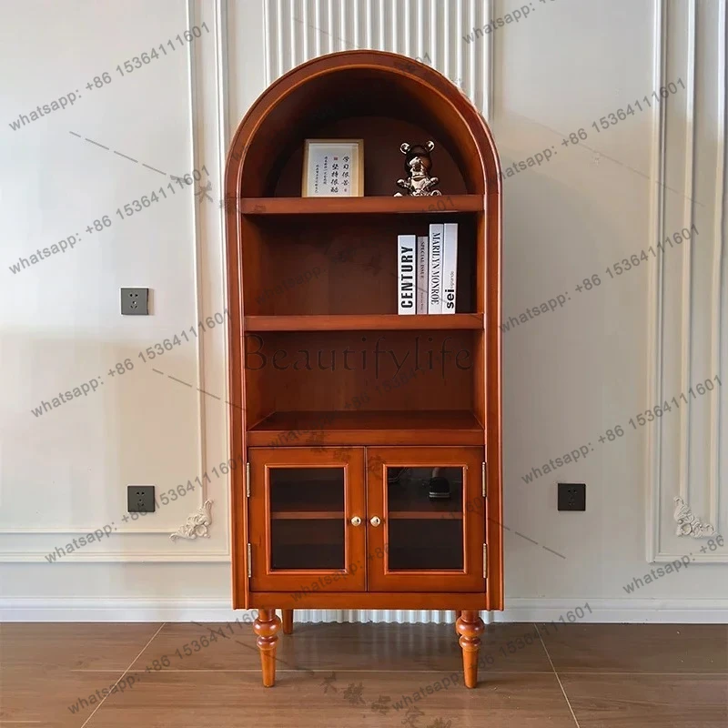 

American light luxury solid wood bookcase small apartment living room locker French retro arched dining side cabinet