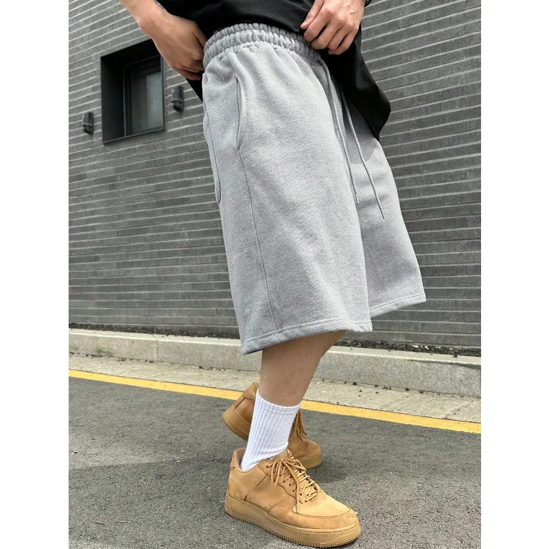 شورت رجالي كاجوال فضفاض باللون الرمادي للفصول الأربعة من القطن الخالص برباط عالي الجودة شورت رياضي غير رسمي شورت رجالي