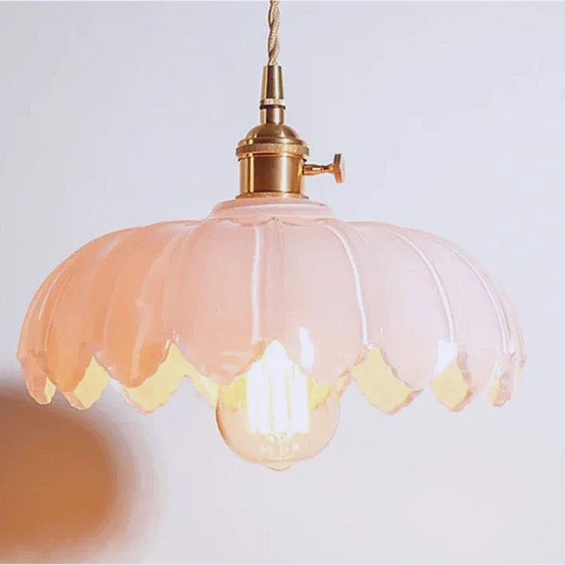 

French Retro Flower Glass Ceiling Chandelier with Switch Dinning Room Bedroom Aosle Interior Lighting Fixture Lotus Pendant Lamp