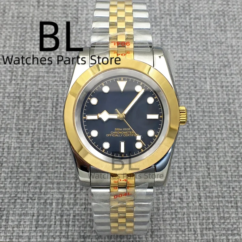 BLIGER Two Tone Gold Men's Watch Silver Gold Jubilee Strap Polished Bezel 36mm39mm Sapphire Waterproof Reloj Gold Index No Date