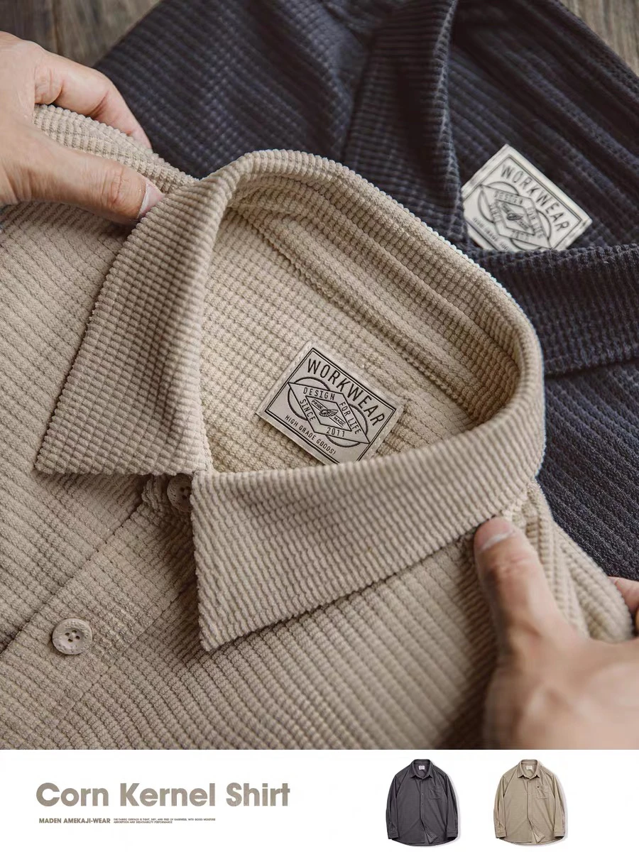 

Maden American Retro Plaid Long Sve Collared Men's Casual irt Pure Color Loose Fit Autumn Wear Polyester Fiber Stand