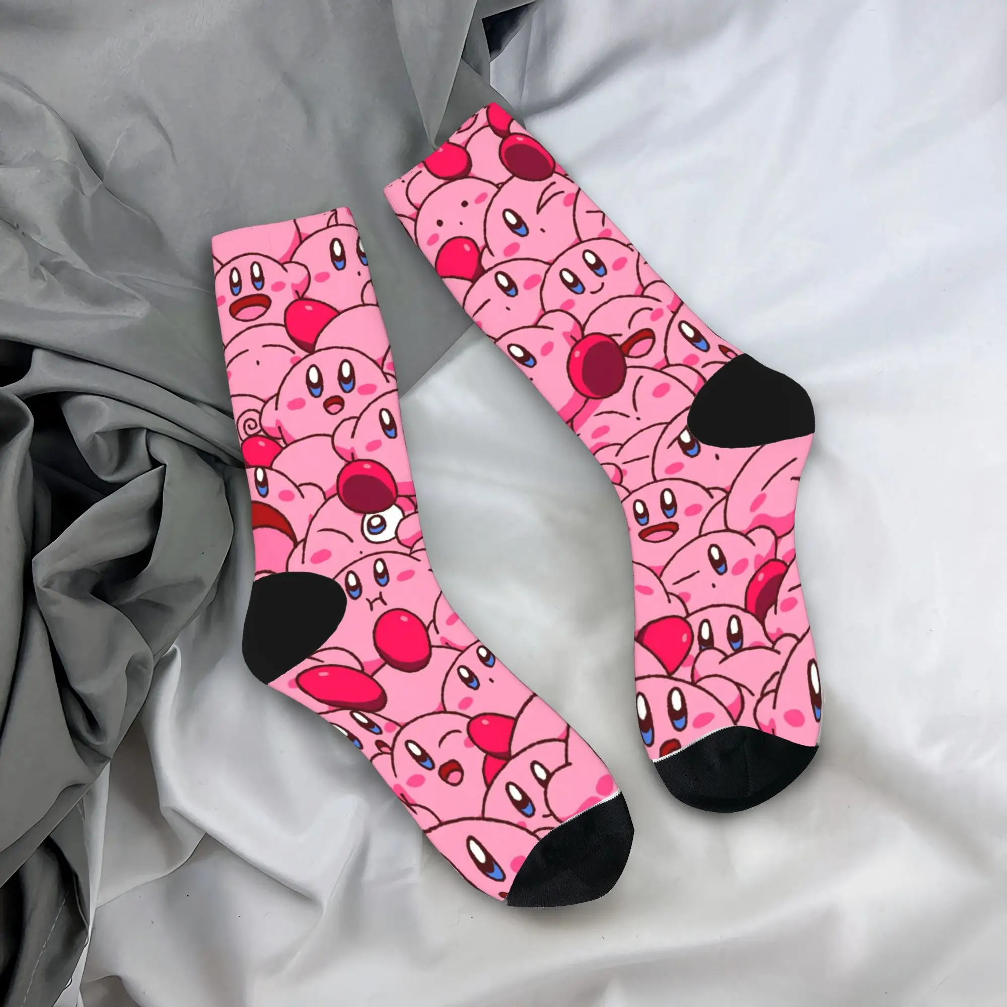 Kaus Kaki Olahraga Kartun Kasual K-Kirbys Kaus Kaki Tabung Tengah Poliester untuk Wanita Pria Bernapas