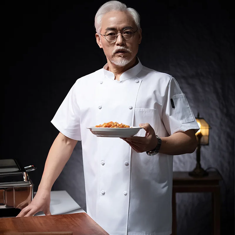 فندق مطعم المطبخ العمل موحدة قصيرة الأكمام سترة الطاهي مخبز المعجنات الشيف الصيف معطف المطبخ الأبيض