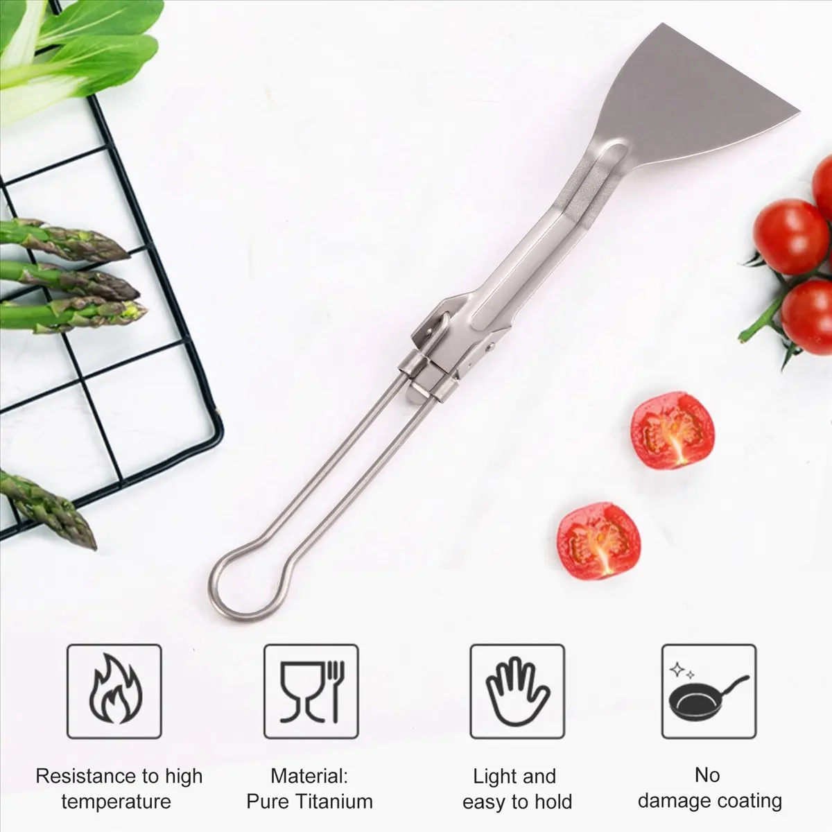 ABST Camping Tableware Titanium Spatula Folding Save Space Well Picnic Cooking Equipment for Camp Kitchen Outdoor Cooking